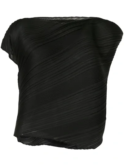 Issey Miyake Musical Score Diagonal Pleated Top In Black