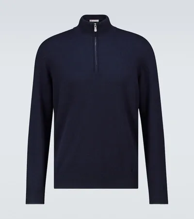 Brunello Cucinelli Cashmere Half-zipped Sweater In Navy Blue