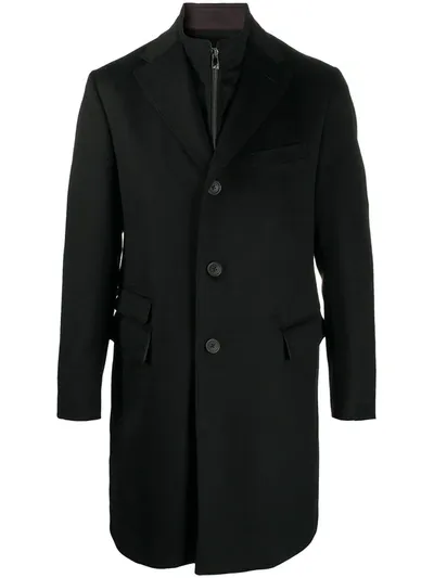 Corneliani Layered Wool Coat In Black