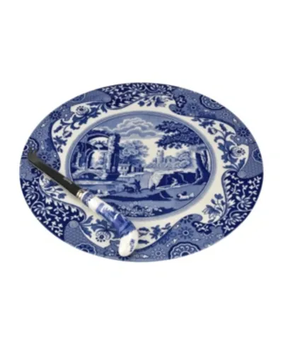 Spode Blue Italian Cheese Plate & Knife 2-piece Set