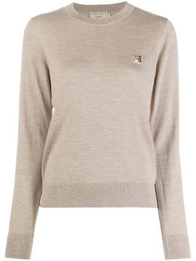 Maison Kitsuné Fox Head Patch Jumper In Neutrals