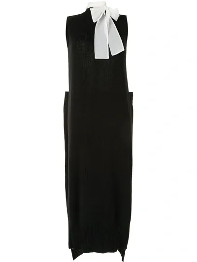 Sacai Panelled Scarf-detail Dress In Black