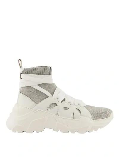 Agnona Wraparound Laces High Top Cashmere Sneakers In White