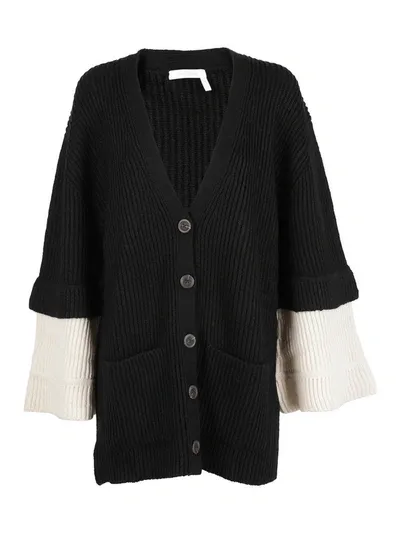 See By Chloé Contrasting Sleeves Cardigan In Black