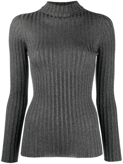 Liu •jo Ribbed-knit Roll-neck Top In Grey