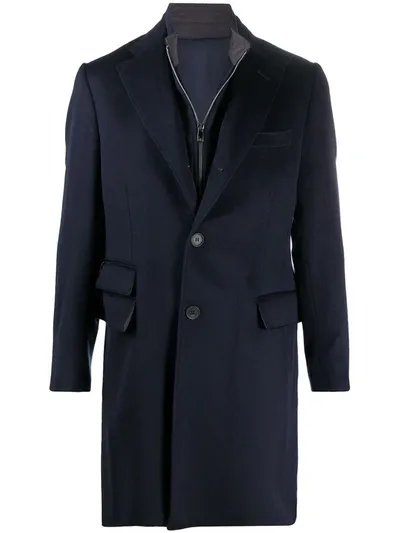 Corneliani Layered Single-breasted Coat In Blue