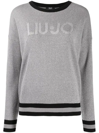 Liu •jo Embroidered Logo Waffle-knit Jumper In Grey