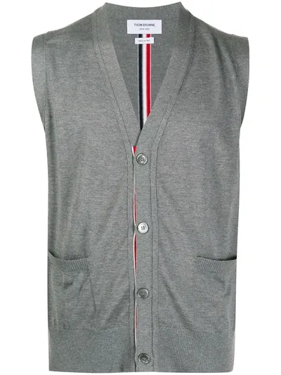 Thom Browne Knitted Sleeveless Cardigan In Grey