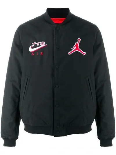 Jordan Multi-embroidered Logo Bomber Jacket In Black