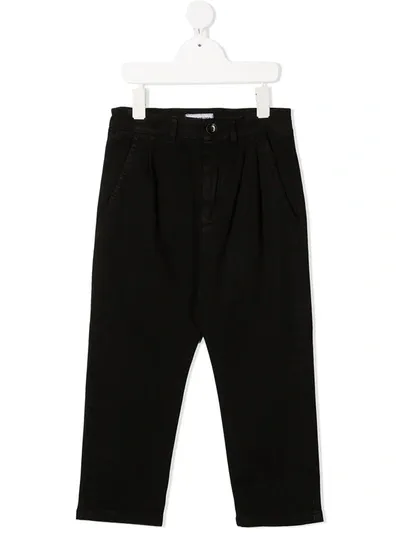 Paolo Pecora Kids' Straight Cotton-blend Trousers In Black