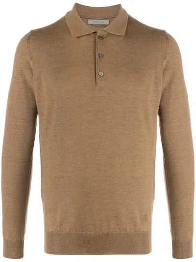 Corneliani Knitted Polo Shirt In Brown