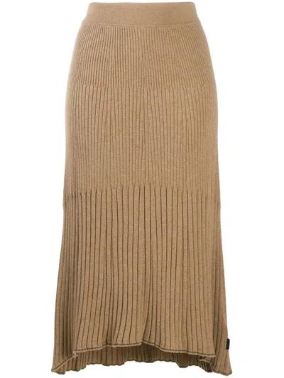 Calvin Klein Ribbed Knit Skirt In Brown