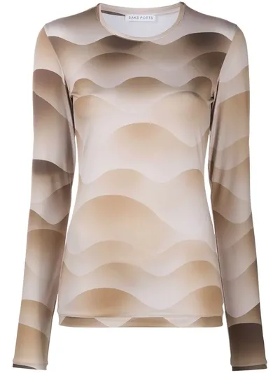 Saks Potts Saya Wave Print Blouse In Neutrals