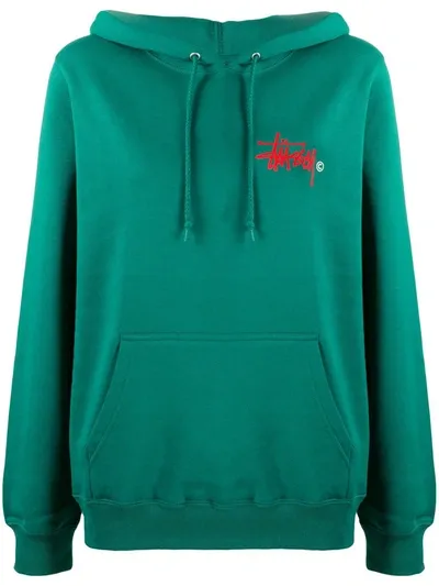 Stussy Logo Print Drawstring Hoodie In Green