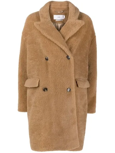 Closed Double-breasted Teddy Coat In Brown