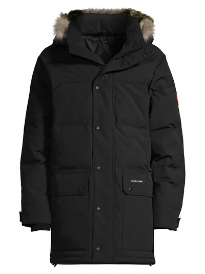 Canada Goose Men's Emory Coyote Fur-trimmed Down Parka In Black