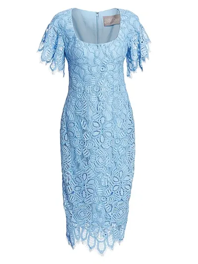 Lela Rose Women's Floral Lace Flutter-sleeve Sheath Dress In Sky