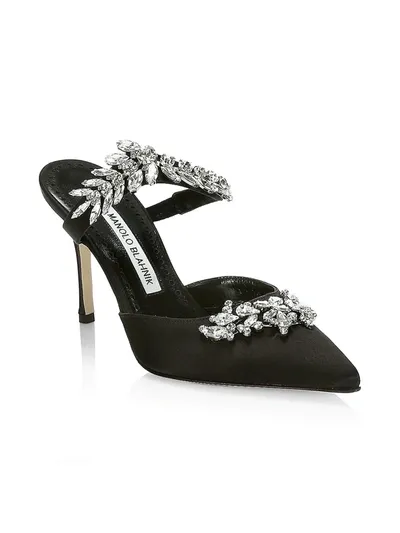 Manolo Blahnik Lurum 90 Crystal Satin Pumps - Women's - Calf Leather/leather/cotton In Black