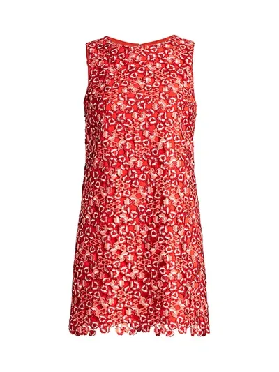 Alice And Olivia Clyde Floral Lace Eyelet Shift Dress In Bt Poppymt