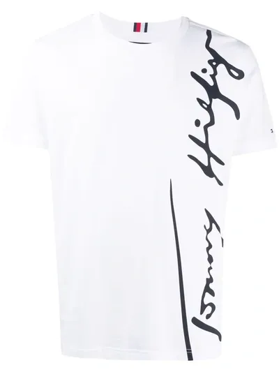 Tommy Hilfiger Logo-print Crew-neck T-shirt In White