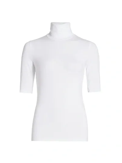 Majestic Soft Touch Elbow-sleeve Turtleneck Sweater In Blanc