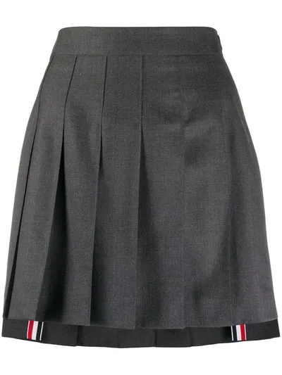 Thom Browne Grey Wool Flannel Pleated 4-bar Skirt