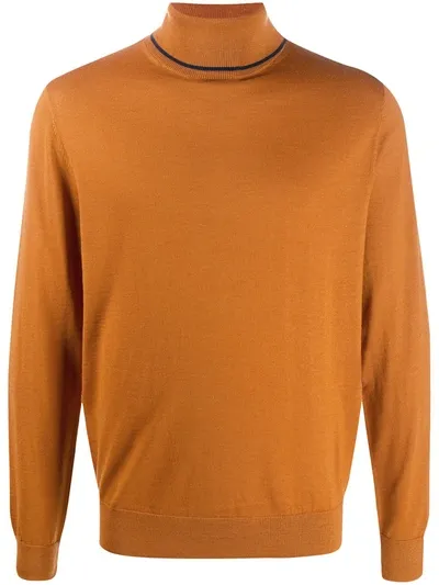 Paul Smith Fine Knit Roll Neck Sweater In Brown