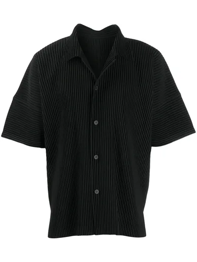 Issey Miyake Ribbed Short-sleeved Shirt In Black