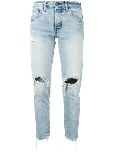 Moussy Vintage Distressed Tapered-fit Jeans In Blue