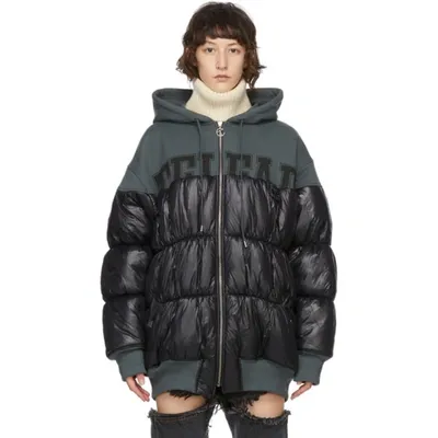 Telfar Contrast-panel Hooded Jacket In Black,green