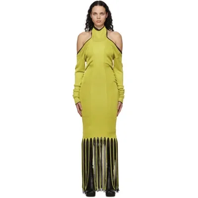 Bottega Veneta Fringe-trimmed Ribbed-knit Maxi Halter Dress In Green