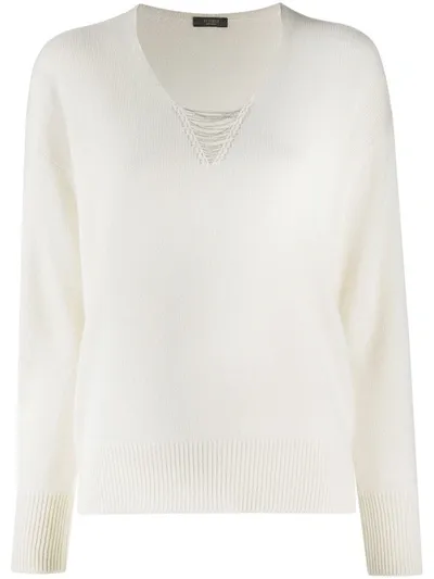 Peserico V-neck Wool Jumper In White