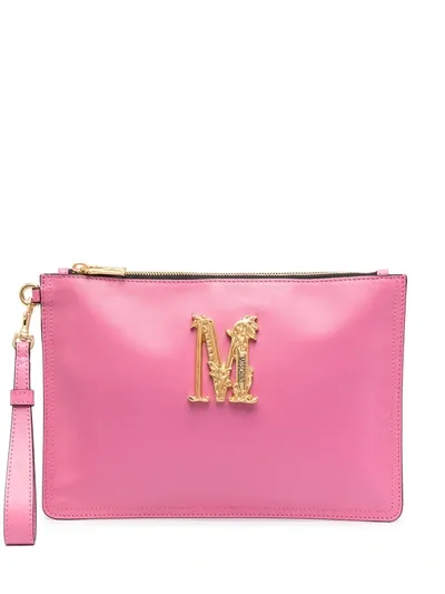 Moschino Logo Plaque Clutch Bag In Pink