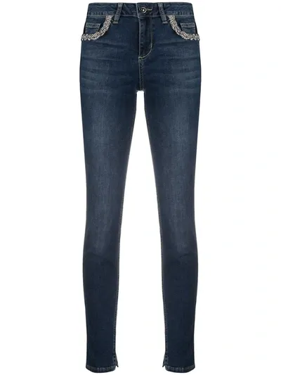 Liu •jo Skinny Jeans With Crystal Detail In Blue