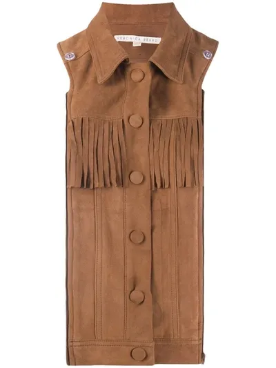 Veronica Beard Fringe Detail Vest In Brown