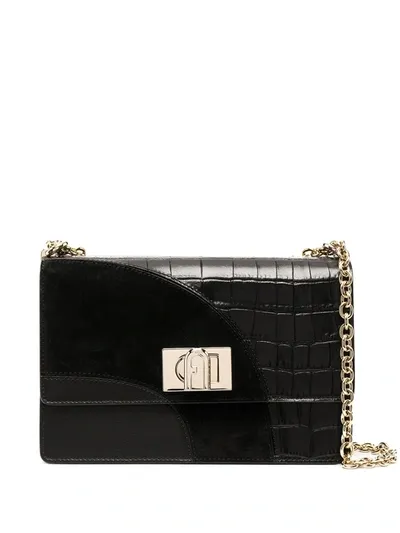 Furla Panelled Leather Shoulder Bag In Black