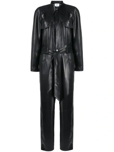 Nanushka Ashton Belted Vegan Leather Jumpsuit In Black