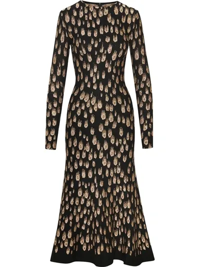 Oscar De La Renta Spotted Jacquard Midi Dress In Black