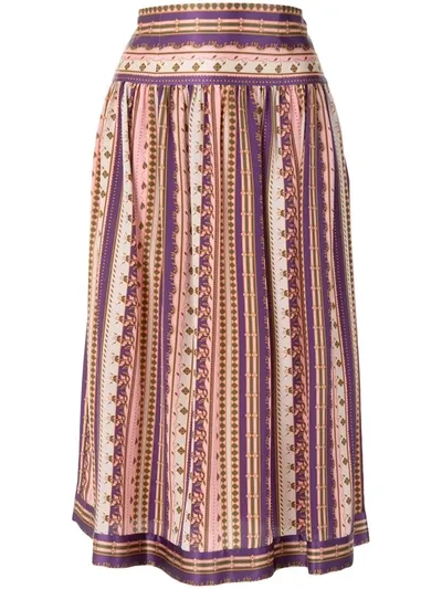 Tory Burch Wandering Stripe Midi Skirt In Pink