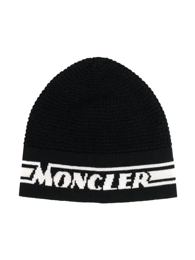 Moncler Babies' Intarsia-knit Wool Hat In Black