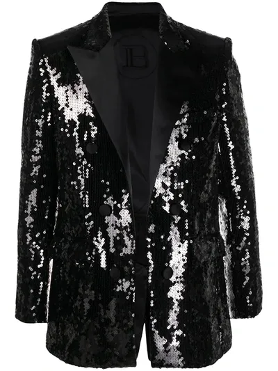 Balmain Sequin-embellished Single-breasted Blazer In Black