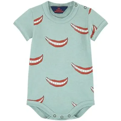 The Animals Observatory Teeth-print Baby Romper In Blue