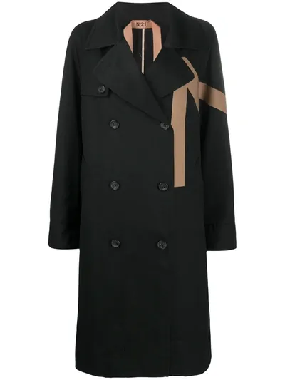 N°21 Logo Print Trench Coat In Black