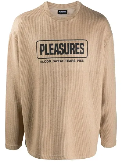 Pleasures Logo-print Ribbed Jumper In Neutrals