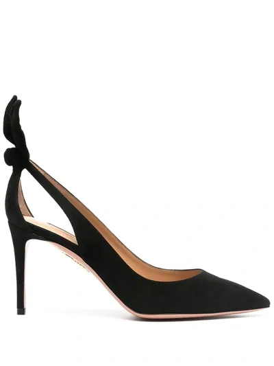 Aquazzura Bow Tie 85mm Suede Pumps In Black