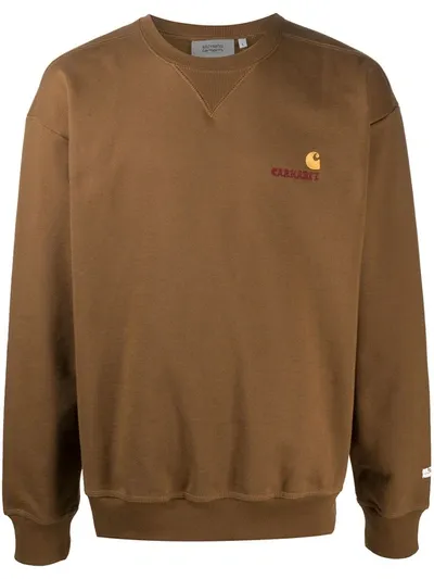 Carhartt Embroidered-logo Sweatshirt In Brown