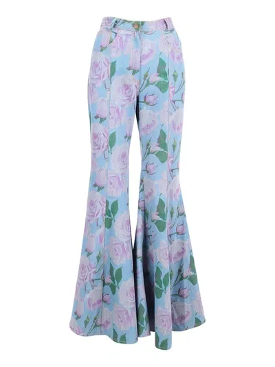 Giuseppe Di Morabito High Rise Flared Floral Print Jeans In Blue