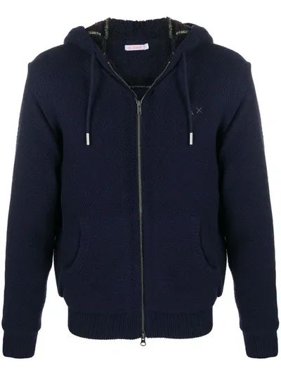 Sun 68 Zipped Hooded Jacket In Blue