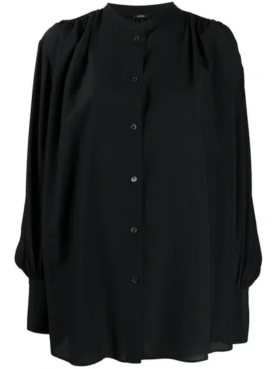 Joseph Band-collar Bishop-sleeve Blouse In Black