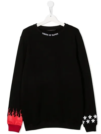 Vision Of Super Teen Flames And Stars Print Sweatshirt In Black